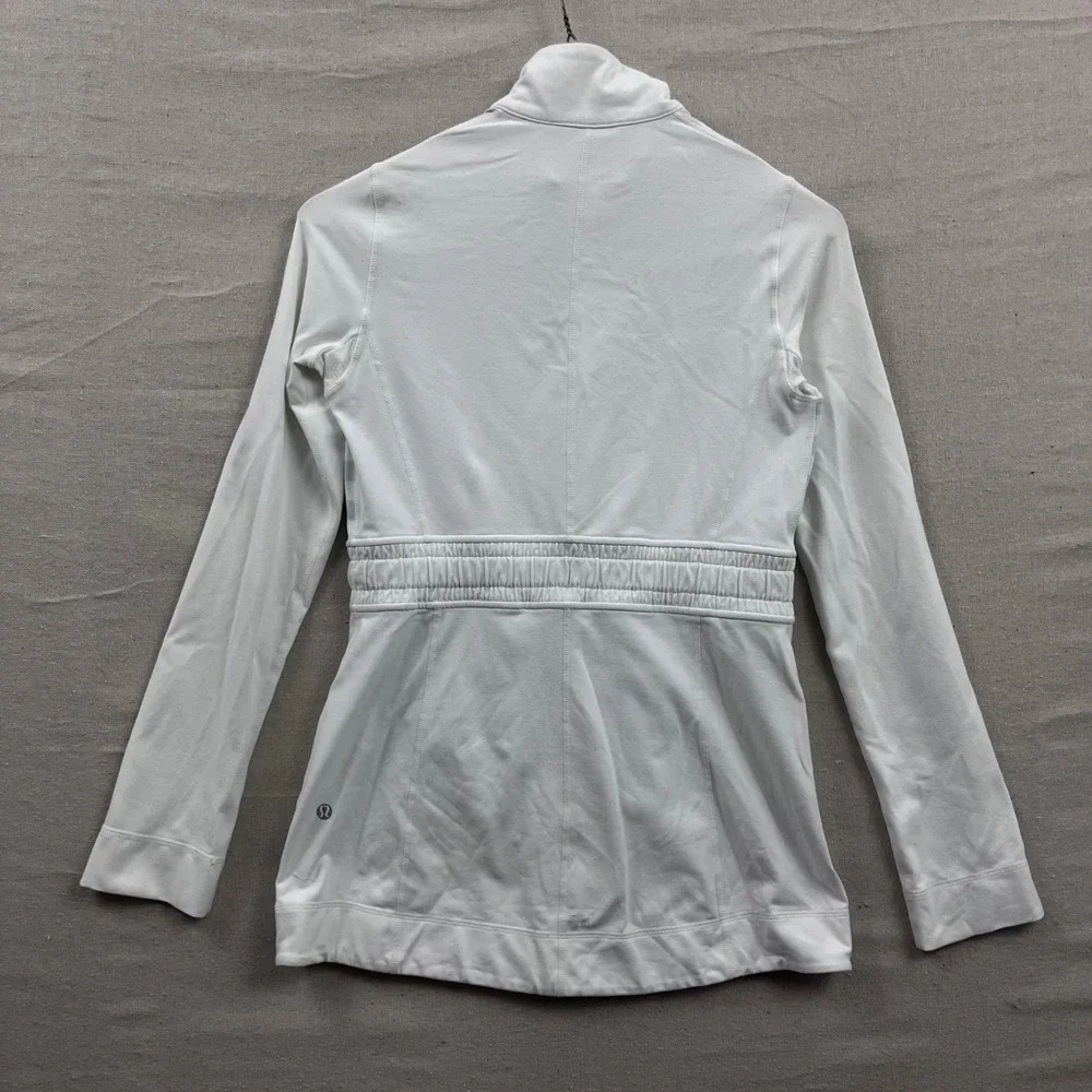 Rare Lululemon Yohari Full Zip‎ Jacket 4 White Blue Striped Cinched Waist